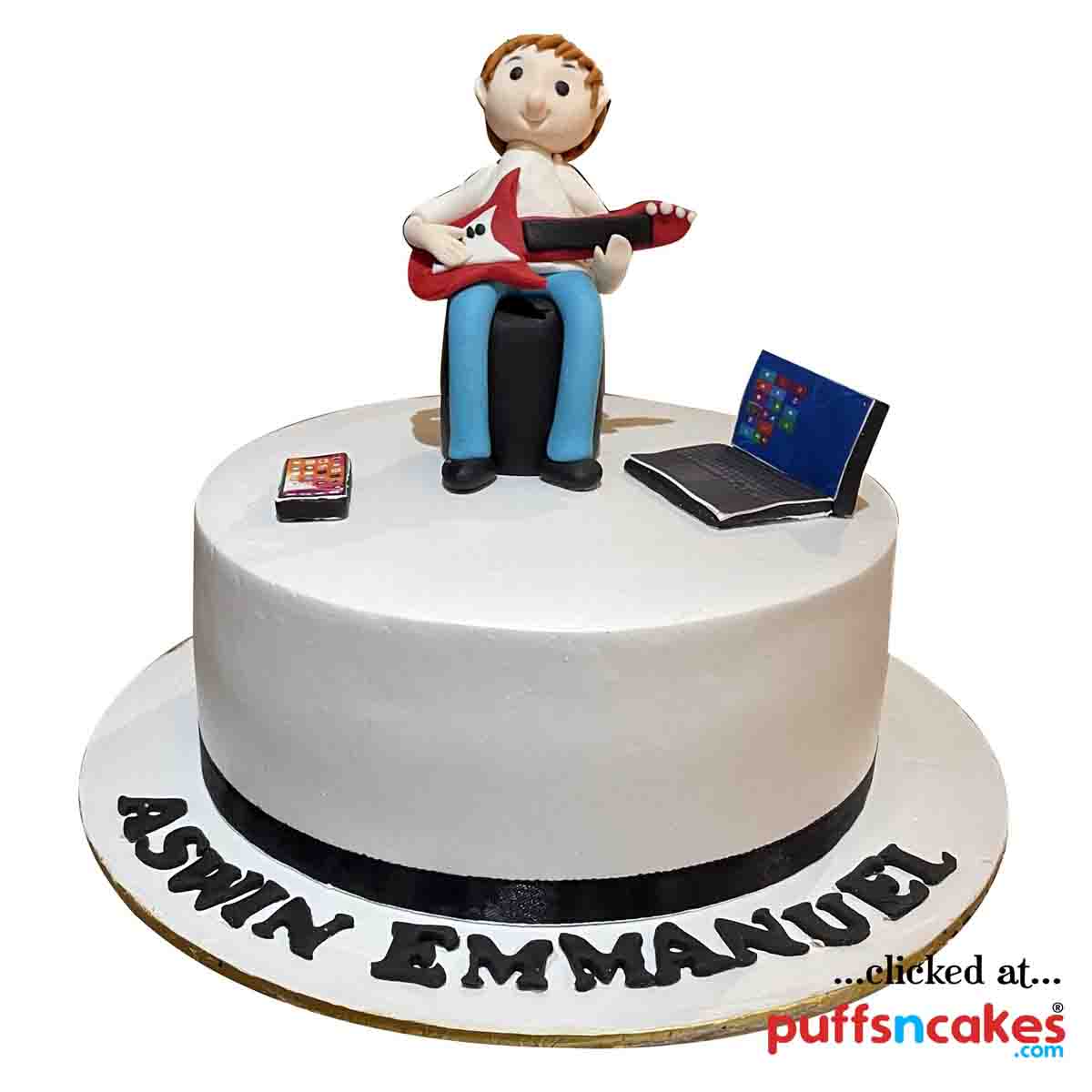 (2071) Guitarist Music Lover Theme Semi Fondant Cake